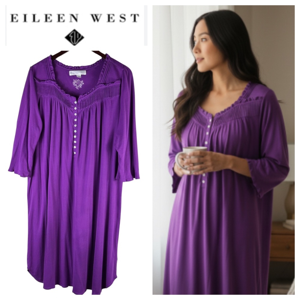 Eileen West Nightgown Sz Large 12 14 Bright Purple Cottagecore Modest